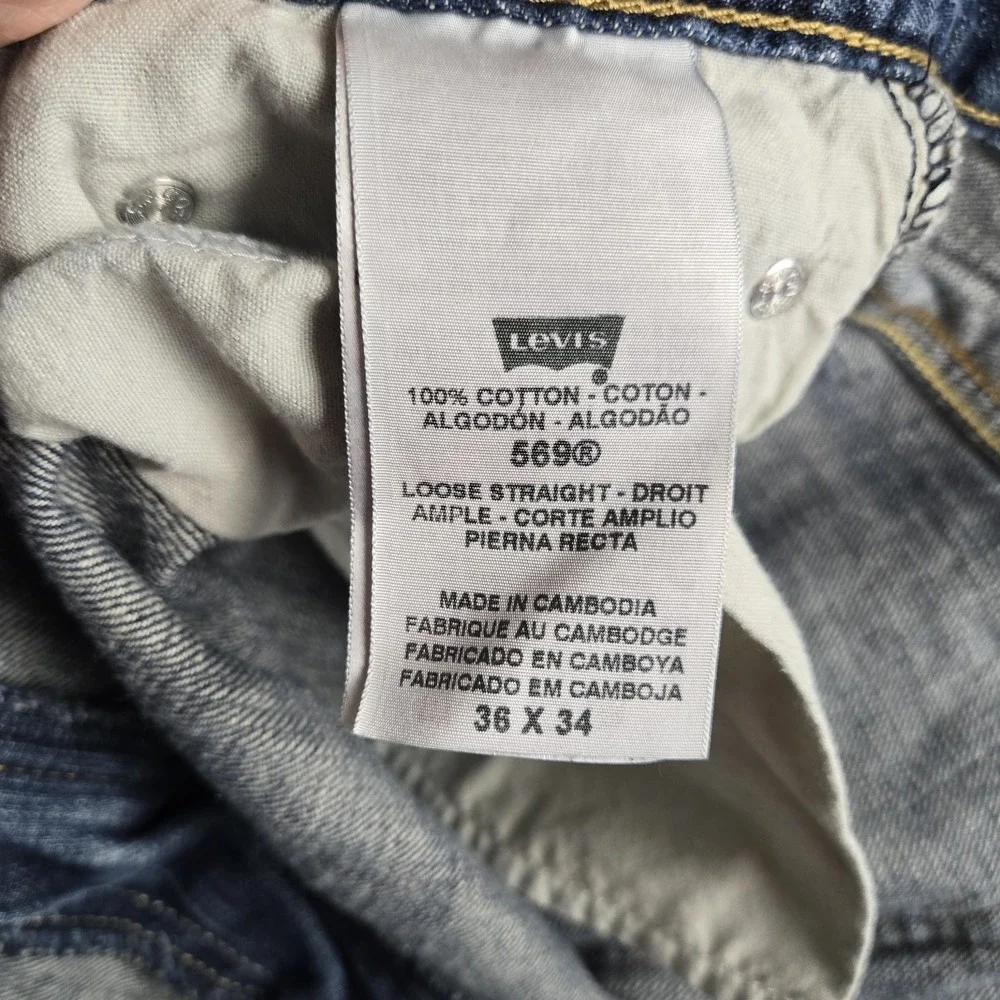 Levis 569 Jeans Mens 36x34 (Fits 34x31) Blue Denim 100% Cotton Loose Straight
